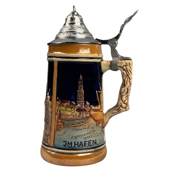 Miniature German Beer Stein JM Hafen Hamburg Rathaus Bismarck Denkm Collectibles - Picture 2 of 8